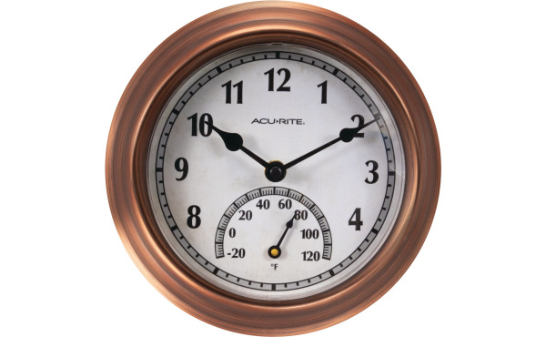 Acurite 8.5 In. Brushed Copper Wall Clock/Thermometer