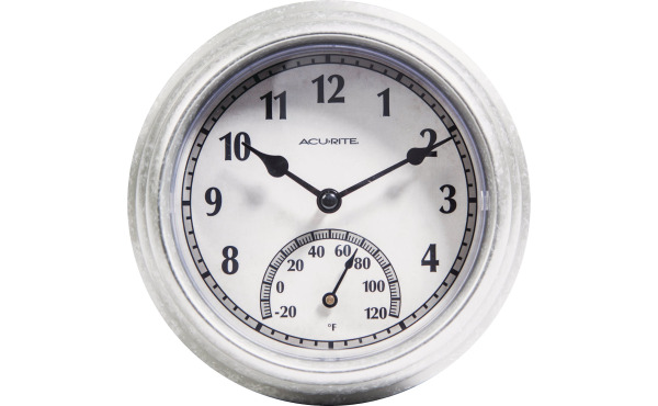 Acurite 8.5 In. Brushed Galvanized Clock/Thermometer